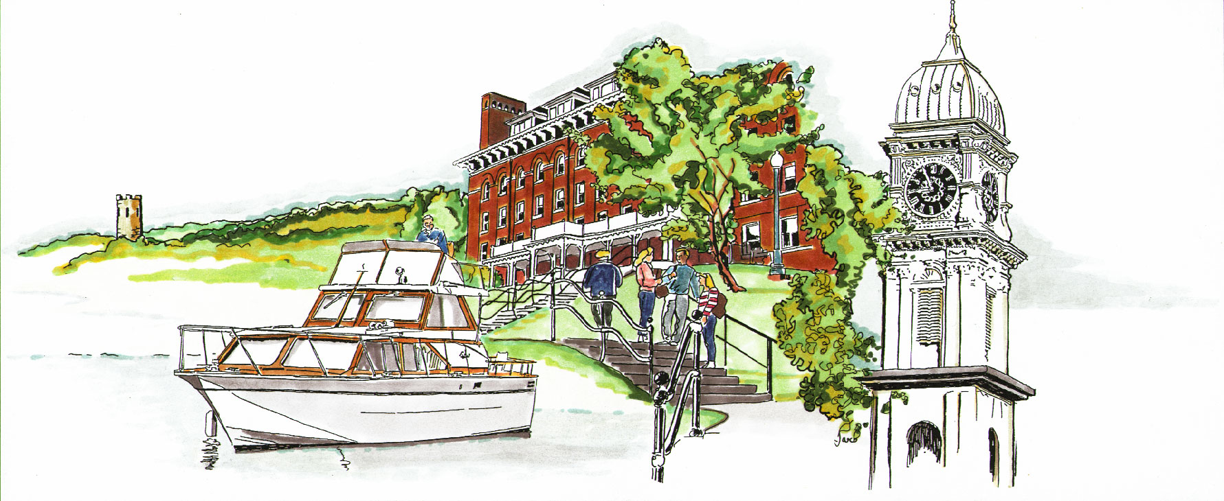 Watercolor Illustration of scenes of Dubuque for a billboard